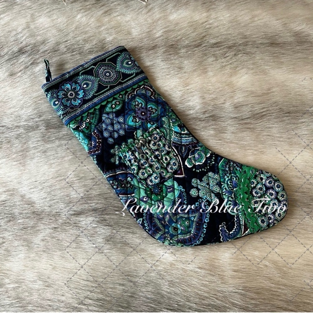 VERA BRADLEY Blue Rhapsody 2009 Christmas Stocking Jingle Bells Black Green Y2K